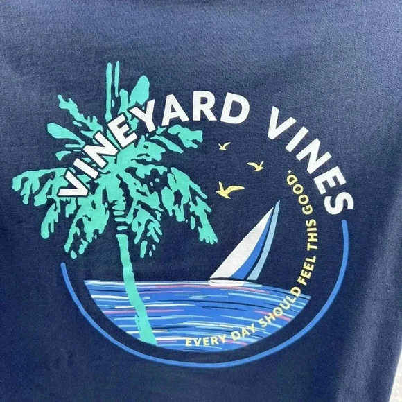 Vineyard Vines Men's Graphic Pocket Tee Medium 100% Cotton Blue - Picture 2 of 11